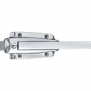 Top view of chrome heavy duty door handle and mounting holes