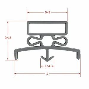RF-17 refrigeration gasket profile dimensions: 1 inch overall width, 5/8 inch magnetic channel, 9/16 inch profile height, and 1/4 inch mounting dart